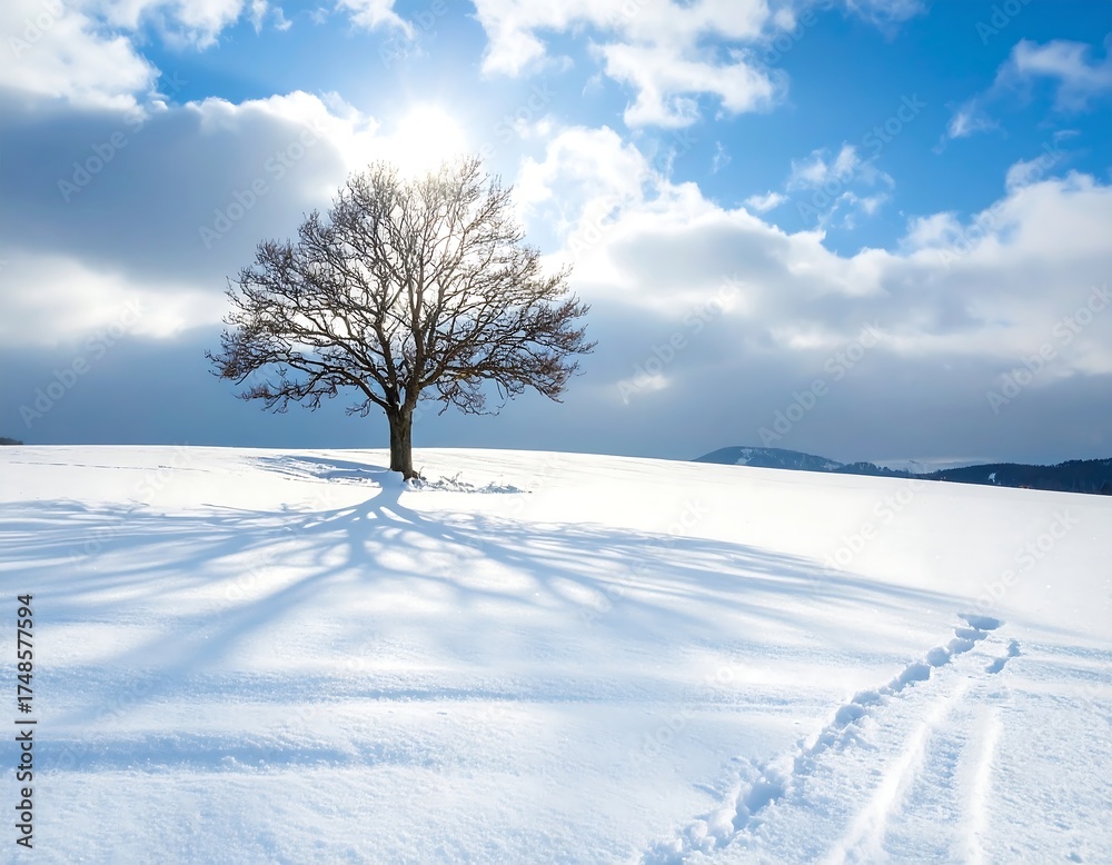 Obraz premium Winter landscape with lone tree (1)