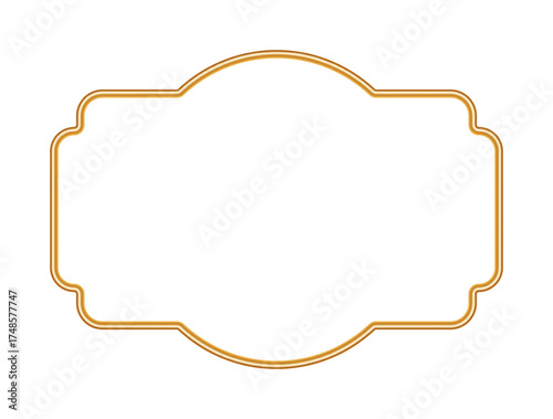 Luxury golden 3d frame, shiny realistic ornamental vignette. Islamic traditional border, Indian decorative element, morocco shapes. Vector illustration for certificates, stamps, labels, badges