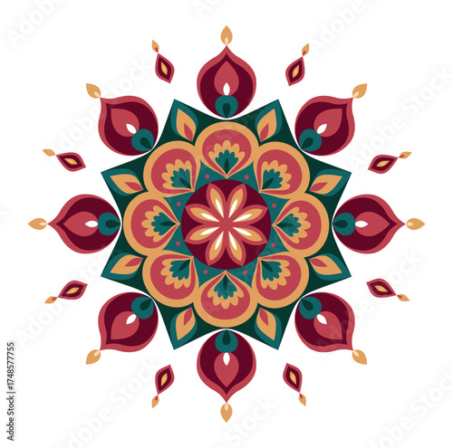 Intricate Maroon Teal Mandala Ethnic Pattern.