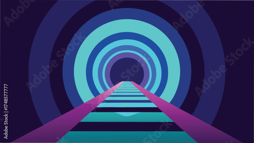Vector art of abstract tunnel with concentric circles and a path leading into the distance on a dark background illustration