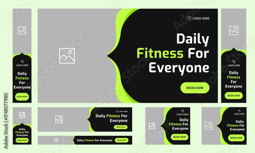 Best body fitness web set banner design for social media post, everyday workout plan web bundle banner design, fully editable vector eps 10 file format