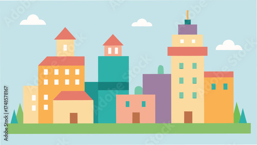 Vector art of a vibrant cityscape illustration showcasing modern architecture and urban design, capturing the essence of city life