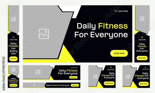 Best body fitness web set banner design for social media post, everyday workout plan web bundle banner design, fully editable vector eps 10 file format