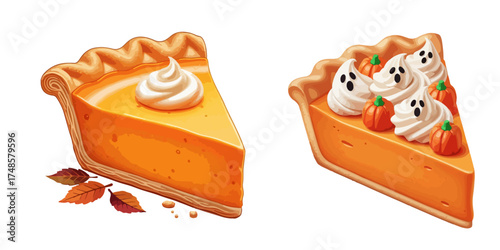 Detailed 3D Cinematic Pumpkin Pie Slice Vector Illustration
