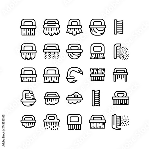 Line art pattern showcasing various cleaning brushes and tools in a seamless arrangement silhouette