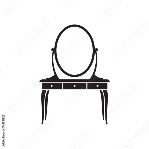 Vintage oval vanity table with drawers and mirror isolated on white background