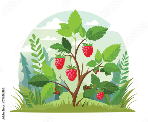 Lush Wild Forest Strawberry Plants Flourishing with Ripe Red Berries