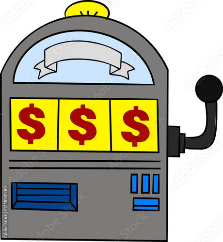 A Bright colors slot machine with symbols of $ draws players in, while the atmosphere buzzes with anticipation and excitement for potential wins.