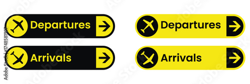 Airport Direction Signs – Departures & Arrivals Vector Icons for Navigation and Wayfinding