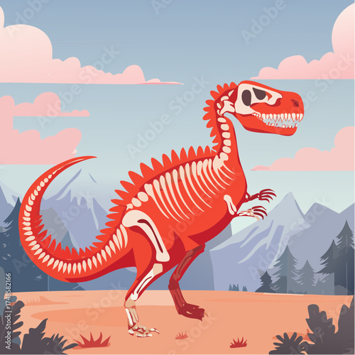 Hand Drawn Red Dinosaur Skeleton Doodle 