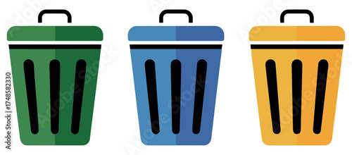 plastic trash can icon set