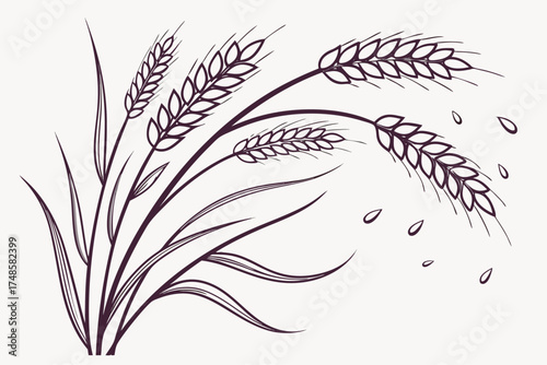 Simple line art of wheat or barley stalks in black and yellow