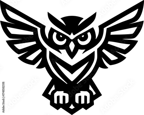 Geometric Owl Head Vector Logo in Minimal Black Silhouette Style