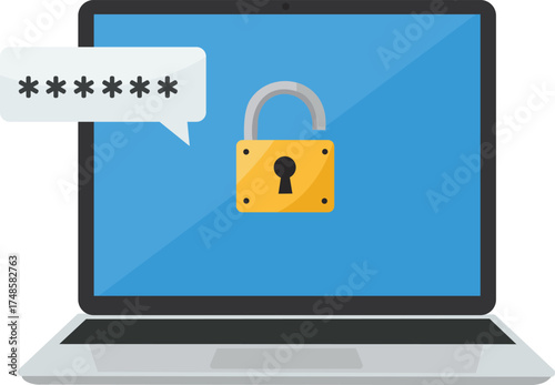 Unlocking Digital Safety Laptop Security with Password Protection and Open Lock Illustration Cyber Security Awareness
