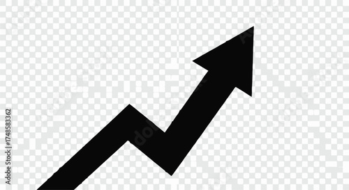 Black arrow graph trending upwards on transparent background
