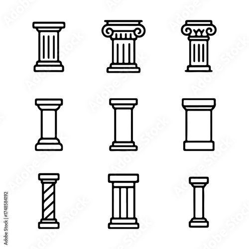 set of outline icons columns vector on a white background
set of 9 line icons, vector, on a white background