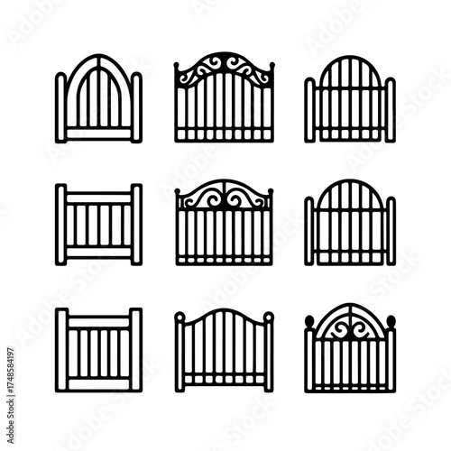set of outline icons gates vector on a white background
set of 9 line icons, vector, on a white background