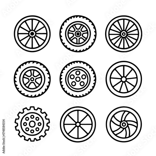 set of outline icons wheels vector on a white background
set of 9 line icons, vector, on a white background