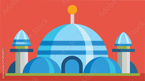 Vector art of futuristic dome building illustration with a retro design, evoking a sense of space age and technological advancement