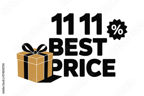 Illustration of a 11 11 best price sale with a gift box isolated on white background