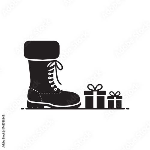Vector art of winter boot with gifts