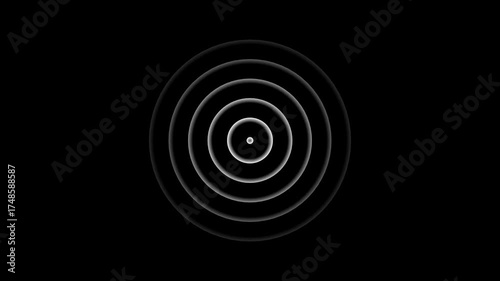Abstract concentric circles expanding outward on black background subtle ripple effect clean