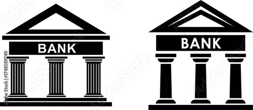 Classic bank building icons for financial services and institutions representing security and trust