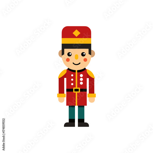 Charming flat design toy soldier with red uniform and tall hat ready for playtime adventure