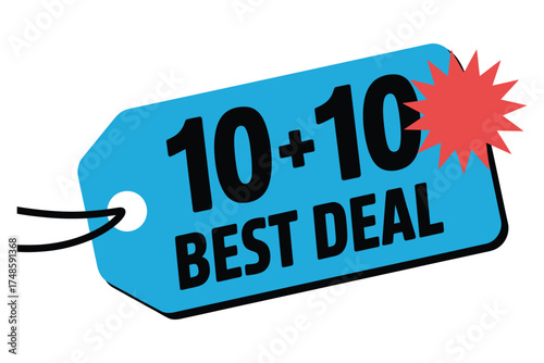 Blue tag with 1010 best deal isolated on white background, a promotion for special offer and discount