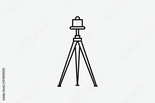 Simple black and white illustration of a surveying instrument on tripod silhouette