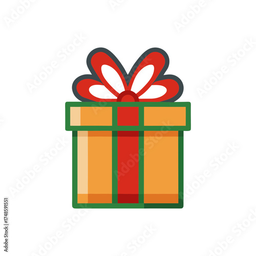 Simple christmas present with red ribbon and bow festive gift box celebration surprise holiday icon