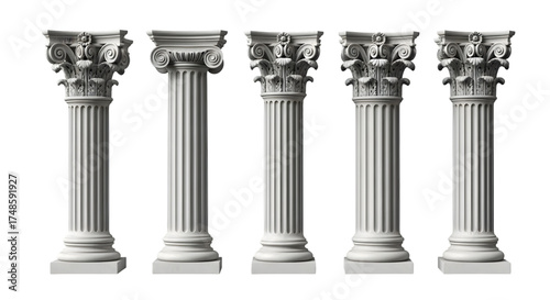 Five Corinthian Columns in a Row on Black Background