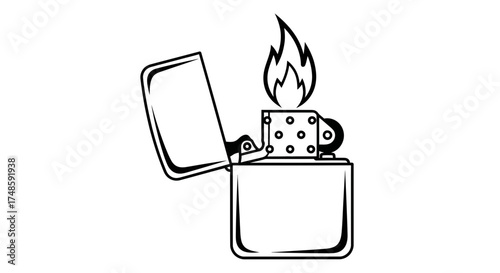 Lighter Icon Outline – Open Flame Metal Lighter Vector Design