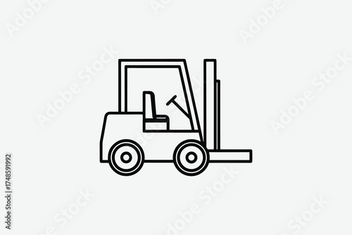 Simple line drawing depicts a forklift truck in dark outline silhouette