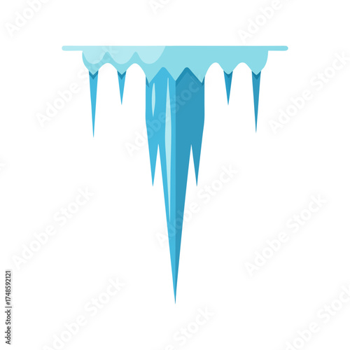 Sharp blue icicle formation hanging down showing frozen water droplets crystal structure and winter cold