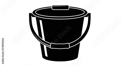 Bucket Icon Vector – Black Silhouette Cleaning Container Symbol