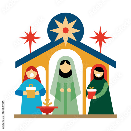 Simple art nativity scene with star of bethlehem religious christmas celebration artwork