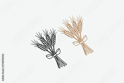 Delicate wheat stalks and sheaves depicted in a striking silhouette