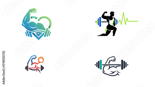 Fitness and Gym Logo Pack: Bodybuilding, Health, and Bicep Strength Vectors