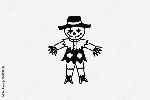 Hand drawn halloween scarecrow illustration with a spooky festive silhouette