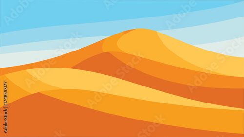 Vector art of abstract desert landscape illustration with flowing sand dunes and a clear blue sky in a minimalist style