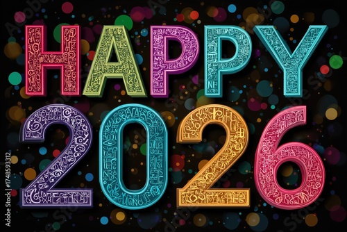 Creative neon Happy New Year 2026 celebration background illustration