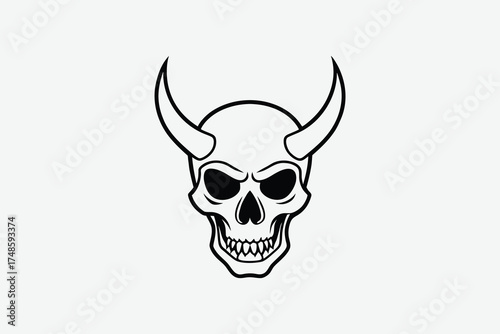 Black outline of a skull with horns a striking visual silhouette