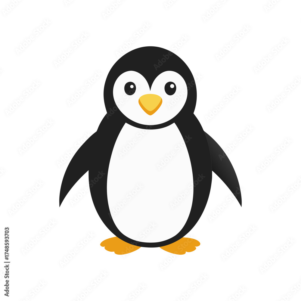 Fototapeta premium Cute cartoon penguin character standing tall adorable arctic bird isolated simple graphic design art