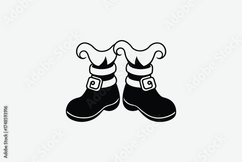 Charming elf boots with curled toes and buckles a festive silhouette