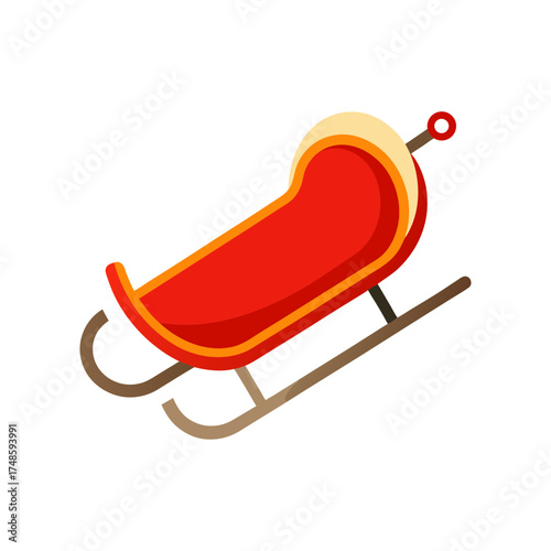 Classic red sleigh with yellow trim a winter snow toboggan for fun and adventure on the slopes