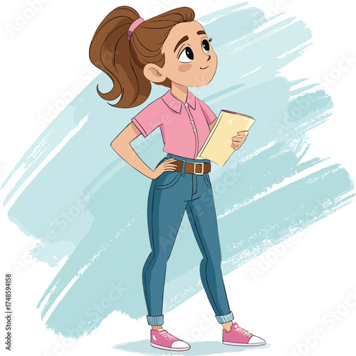 Confident young female student or business professional holding folder looking ahead