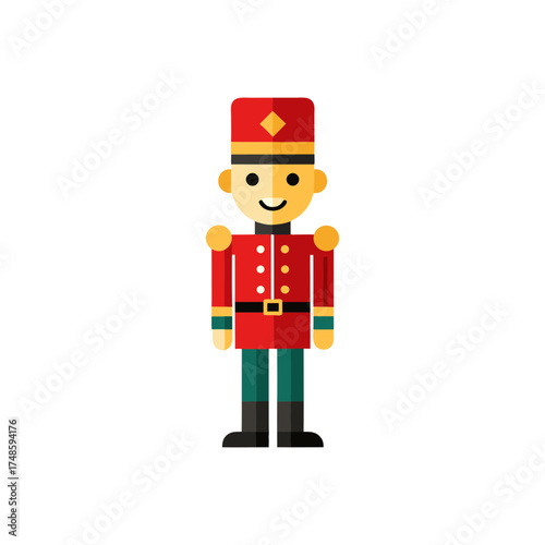 Charming red toy soldier flat design icon perfect for holiday decor and festive graphics