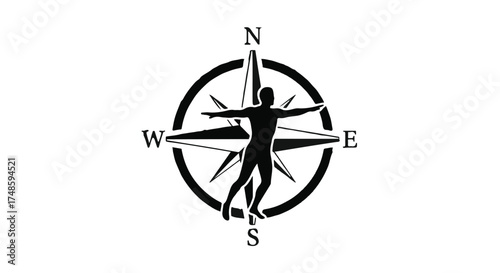 Silhouette of a person embracing the directions of a compass, symbolizing guidance and exploration.