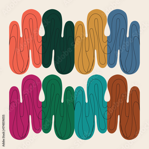 Colorful cactus shaped oven mitts arranged in two rows against a light background